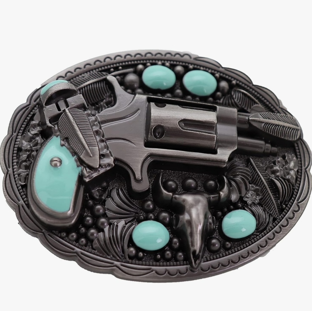 New faux revolver belt buckle approximately 3.75"